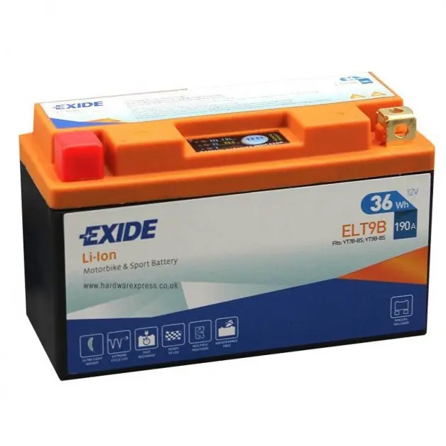Tovární Cena Motobaterie Exide Bike Li-Ion 12V, 3Ah, 190A, 36Wh, ELT9B