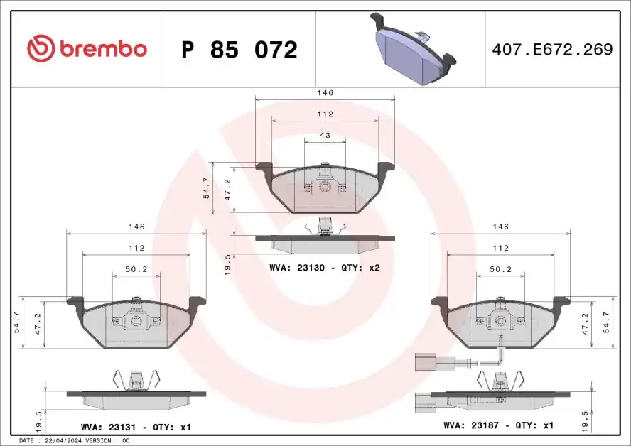 Nakupujte Hned Sada brzdových destiček, kotoučová brzda BREMBO BREMBO XTRA LINE P
