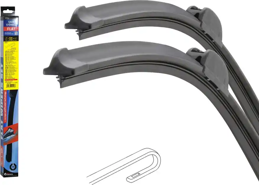 Stěrače FLAT SET (HOOK) 530+510mm Compass Vrácení Zdarma