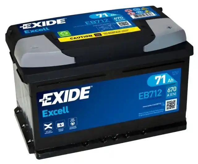 Autobaterie Exide Excell 12V, 71Ah, 670A, EB712 Rychlé Dodání