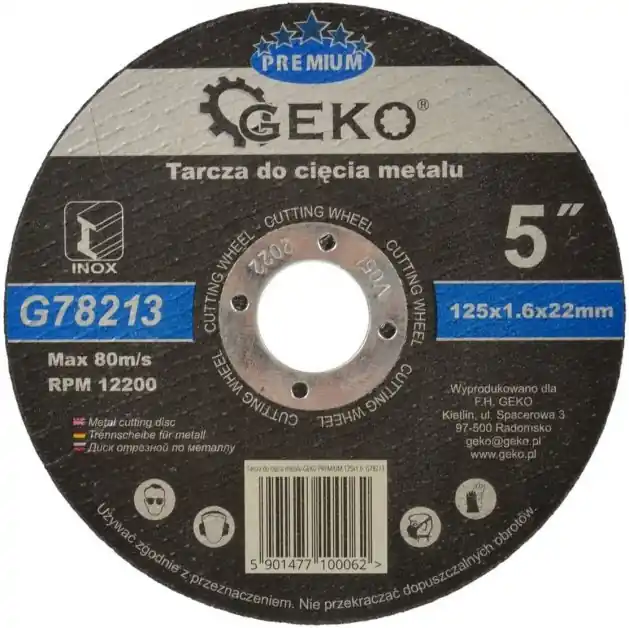 Vysoce Kvalitní Řezný kotouč na ocel 125 x 1,6 x 22,23 mm INOX GEKO G78213