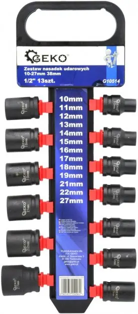 Nástrčné rázové hlavice 1/2", 10-27mm, 38mm, 13ks GEKO G10514 Víkendová Akce