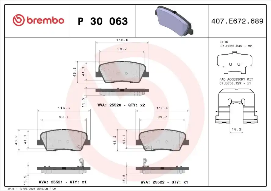 Ověřený Sada brzdových destiček, kotoučová brzda BREMBO P 30 063