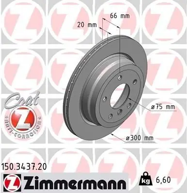 Zadní náprava Brzdový kotouč ZIMMERMANN COAT Z 150.3437.20 Víkendová Akce