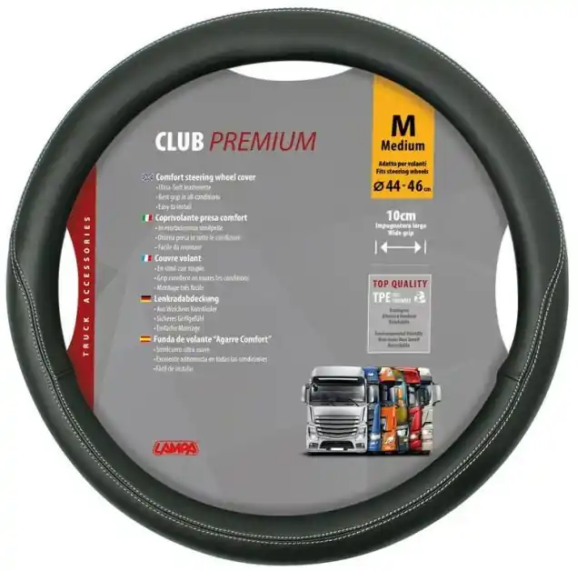 Potah volantu CLUB PREMIUM černý, 44-46cm Vysoce Kvalitní
